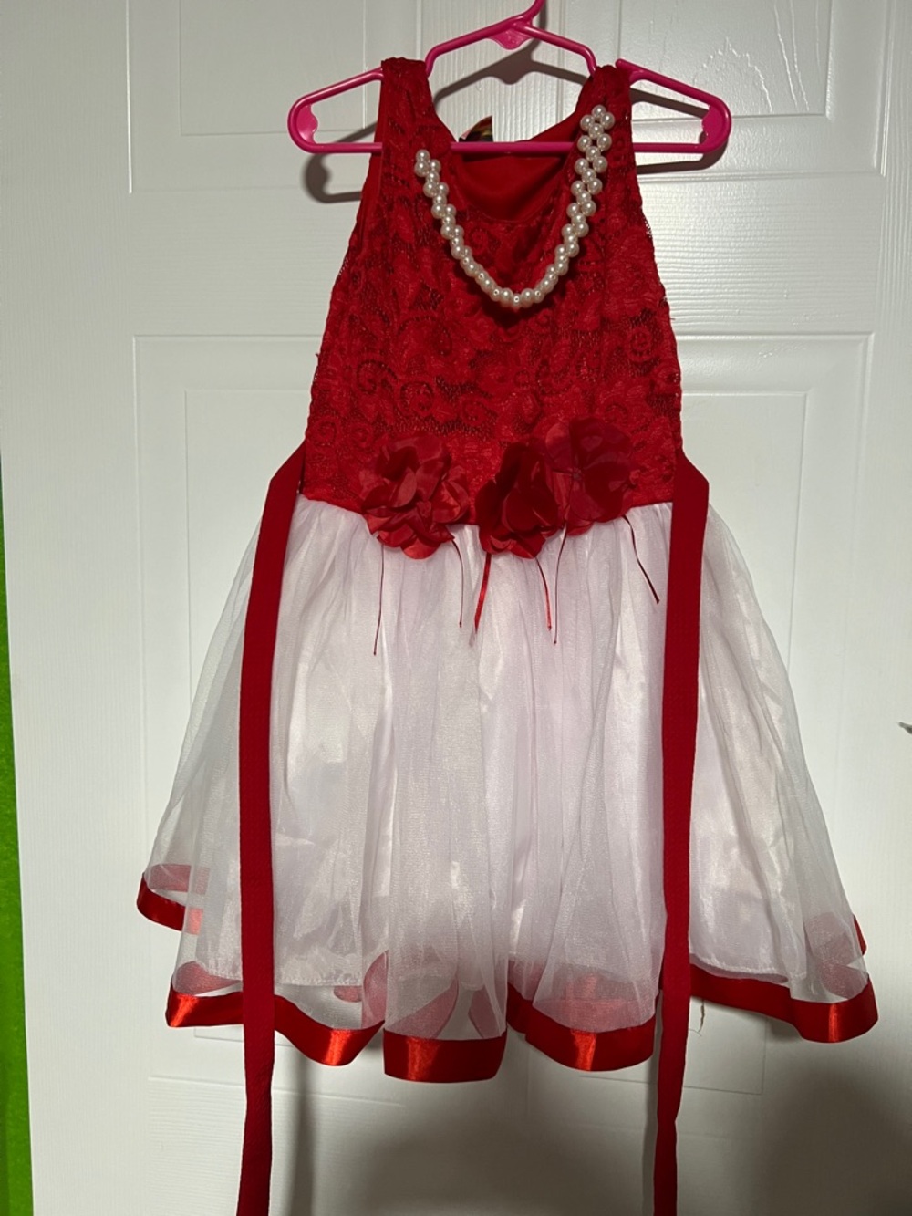 Red and White Floral Tulle Party Dress for Kids